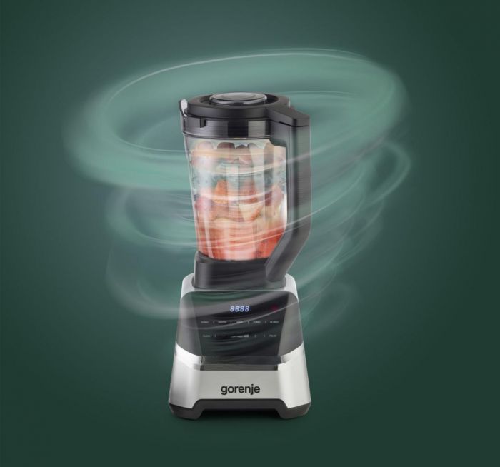 Блендер Gorenje стаціонарний 1500Вт, чаша-2000мл, дисплей, подрібнювач, чорний-нерж Блендер Gorenje стаціонарний 1500Вт, чаша-2000мл, дисплей, подрібнювач, чорний-нерж