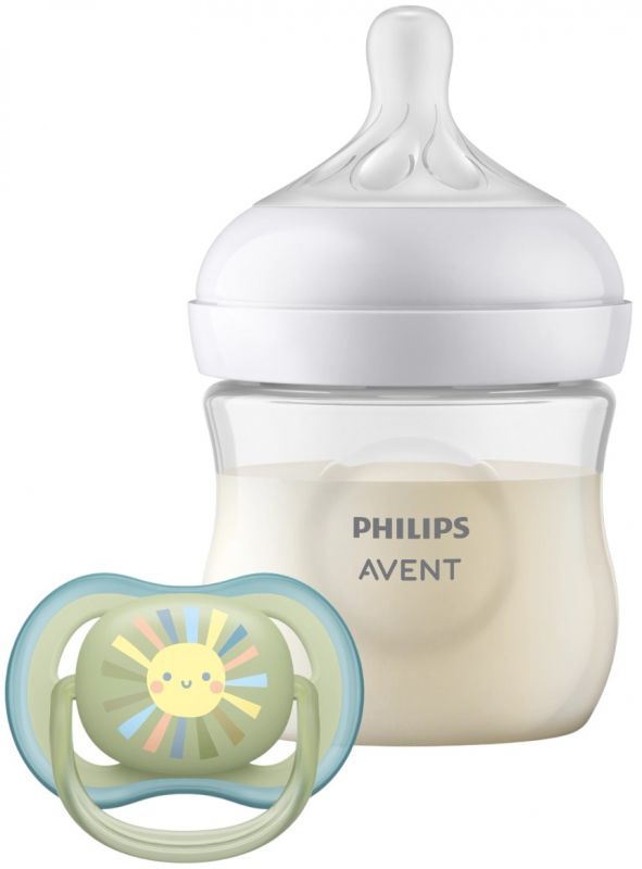 Набір пляшка для годування Avent Natural 125 мл, природній потік + Пустушка Ulta Air 0-6м Набір пляшка для годування Avent Natural 125 мл, природній потік + Пустушка Ulta Air 0-6м