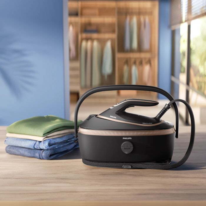 Парогенератор Philips PerfectCare 8000, 3120Вт, 1400мл, паровий удар -800гр, верт. відпарювання, нерж. сталь, чорний Парогенератор Philips PerfectCare 8000, 3120Вт, 1400мл, паровий удар -800гр, верт. відпарювання, нерж. сталь, чорний