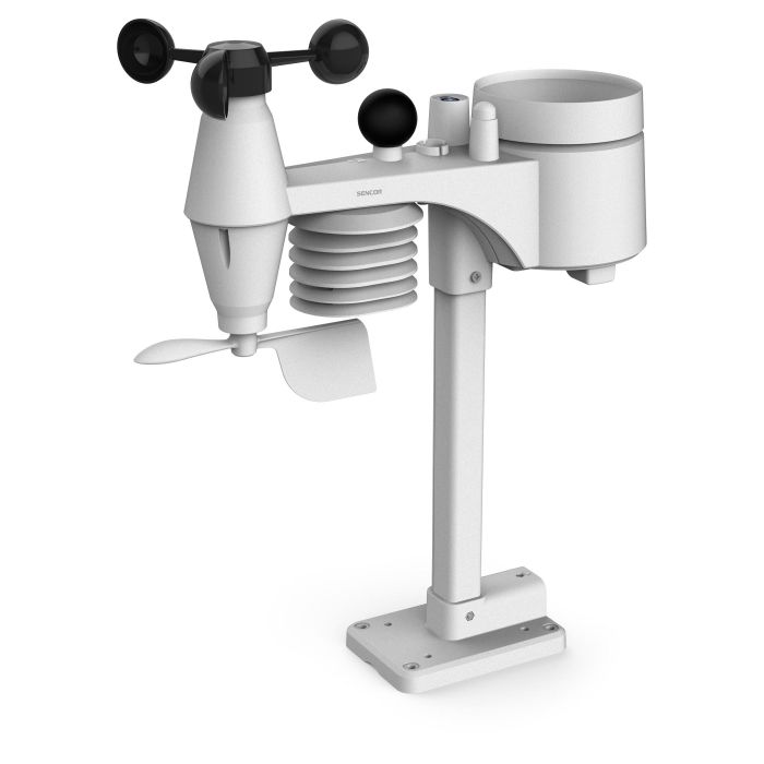 Метеостанція Sencor, внутр/зовн вимірювання, від мережі/CR2032x1+AAx3, темп-ра, вологість, час, прогноз погоди, атмосферний тиск, шв. вітру, чорний