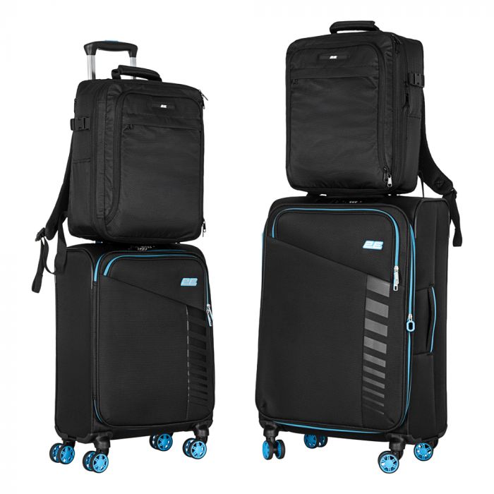 Набір валіз 2E, Trek, (M+S), TSA, 4 колеса, + 2 рюкзаки Cabin (2E-BPET-CABIN-BK), поліестр, чорний Набір валіз 2E, Trek, (M+S), TSA, 4 колеса, + 2 рюкзаки Cabin (2E-BPET-CABIN-BK), поліестр, чорний