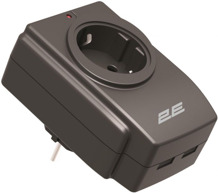 Адаптер мережевий 2E 1xТипF, 16A, 2*USB-A, фільтр, чорний Адаптер мережевий 2E 1xТипF, 16A, 2*USB-A, фільтр, чорний