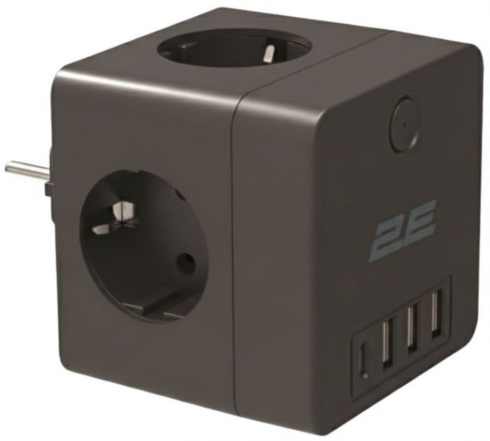 Адаптер мережевий 2E 3xТипF, 16A, 2xUSB-A, 1x USB-C фільтр, чорний Адаптер мережевий 2E 3xТипF, 16A, 2xUSB-A, 1x USB-C фільтр, чорний