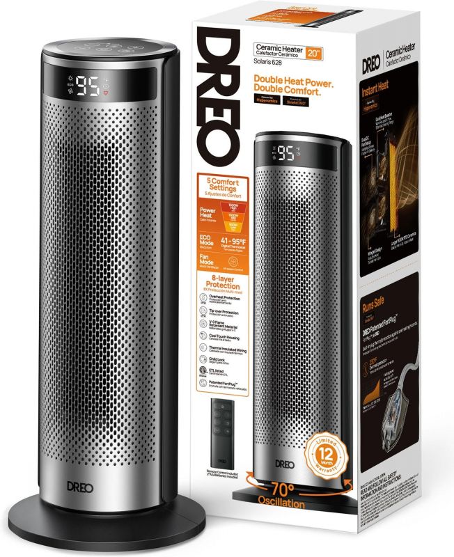 Тепловентилятор Dreo, 25м2, 2000Вт, электр. упр-ние, керамич. нарев.элемент , пульт ДУ, 4 скорост., серебристый Тепловентилятор Dreo, 25м2, 2000Вт, электр. упр-ние, керамич. нарев.элемент , пульт ДУ, 4 скорост., серебристый