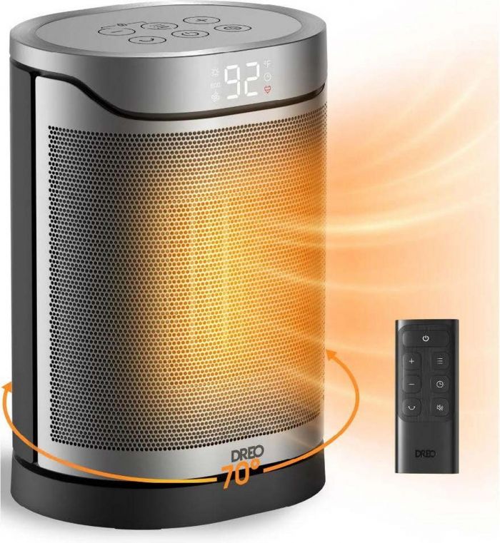 Тепловентилятор Dreo, 20м2, 1500Вт, електр. упр-ння, керамич.нагрів.елемент, пульт ДУ, 3 швидк., срібний Тепловентилятор Dreo, 20м2, 1500Вт, електр. упр-ння, керамич.нагрів.елемент, пульт ДУ, 3 швидк., срібний