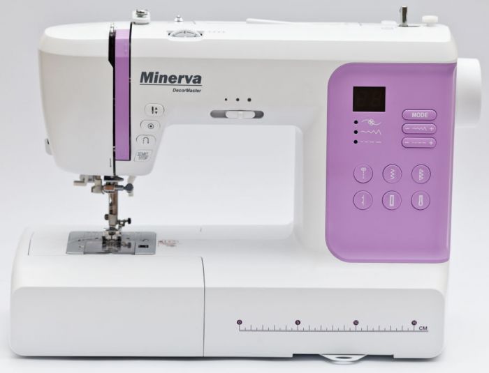 Швейна машина МINERVA DecorMaster , комп'ютерна, 70Вт, 80 шв.оп., петля автомат, білий +фіолетовий