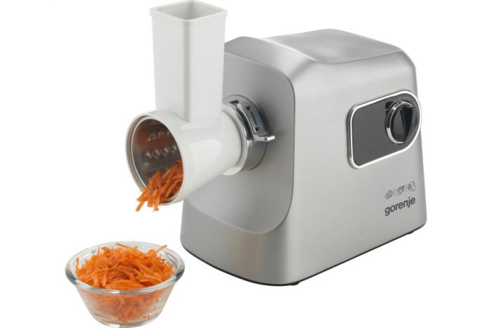 М'ясорубка Gorenje, 2500Вт, 2.8кг/хв, 3 решітки, насадка для ковбас, кеббе, шнековий соковидавлювач, 3 терки, пластик/метал, нерж