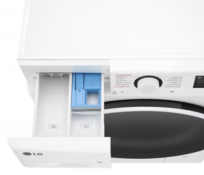 Пральна машина LG фронтальна, 9кг, 1200, A, 48см, дисплей, пара, інвертор, білий