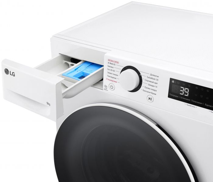 Пральна машина LG фронтальна, 9кг, 1200, A, 48см, дисплей, пара, інвертор, білий