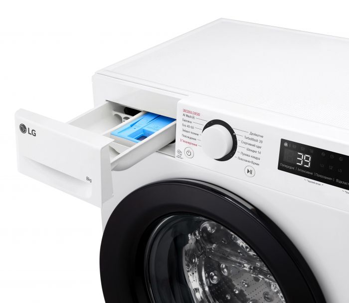 Пральна машина LG фронтальна, 8кг, 1200, A, 48см, дисплей, пара, інвертор, білий