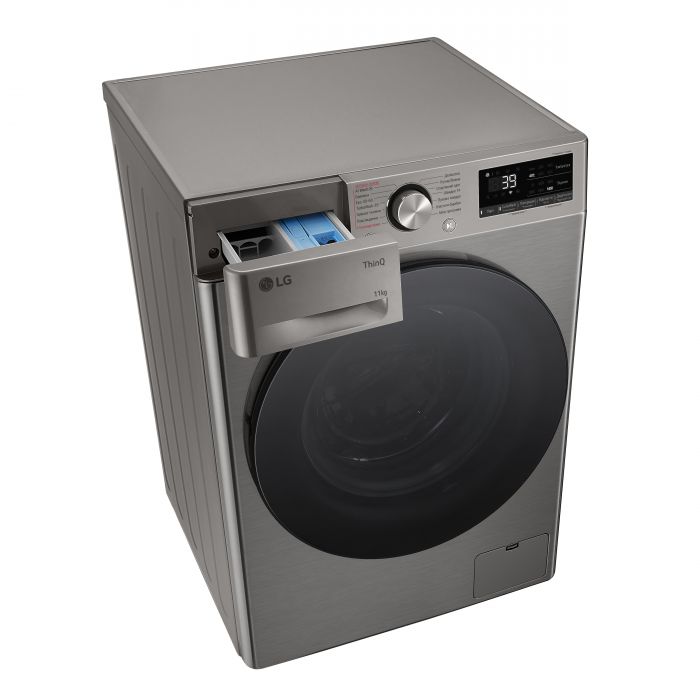 Пральна машина LG фронтальна, 11кг, 1400, A, 57см, дисплей, пара, інвертор, сріблястий