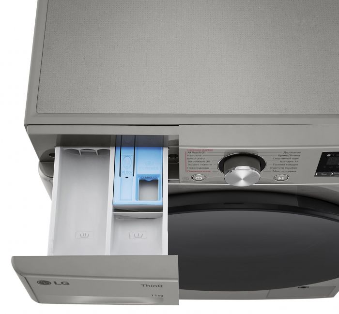 Пральна машина LG фронтальна, 11кг, 1400, A, 57см, дисплей, пара, інвертор, сріблястий