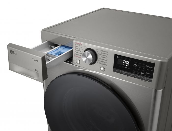 Пральна машина LG фронтальна, 11кг, 1400, A, 57см, дисплей, пара, інвертор, сріблястий