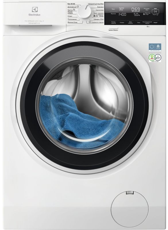 Пральна машина Electrolux фронтальна, 9кг, 1400, A, 60см, дисплей, пара, інвертор, universaldose, білий
