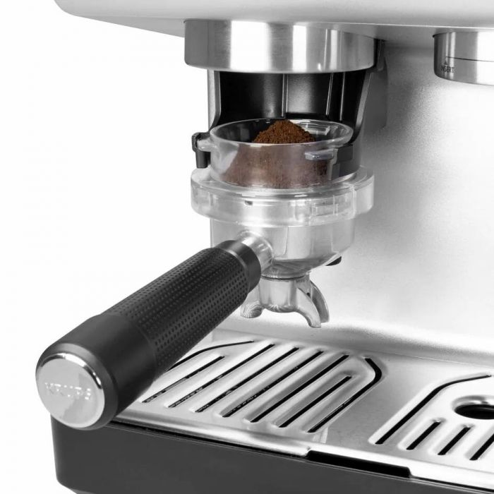 Кавоварка Krups ріжкова Precision+, 3.5л, вдубована кавомолка, ручний капучинатор, 15 бар, чорний-сірий