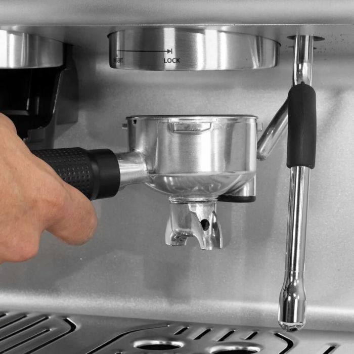 Кавоварка Krups ріжкова Precision+, 3.5л, вдубована кавомолка, ручний капучинатор, 15 бар, чорний-сірий