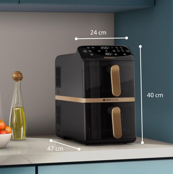 Мультипіч Philips Stacked Dual 2300Вт, чаша-5+5л, сенсорне управл., 6 авто. программ, пластик, чорний