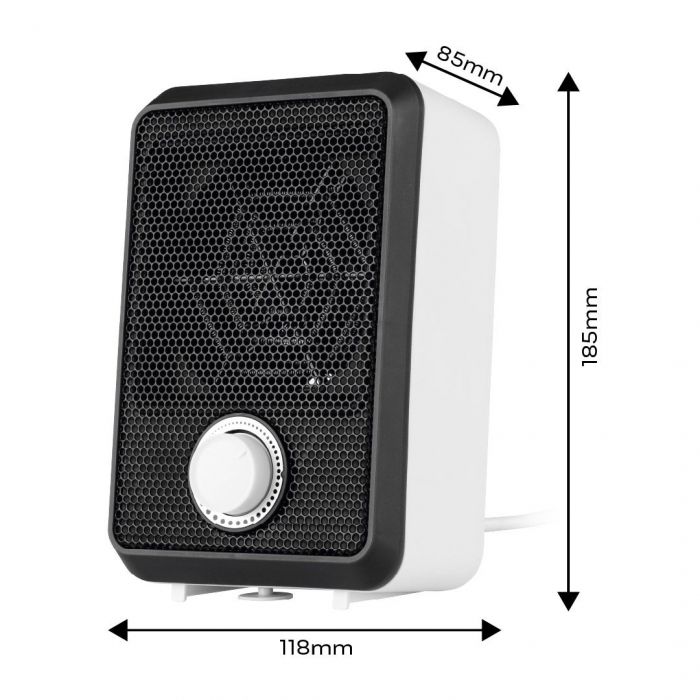 Тепловентилятор електричний настільний Neo Tools, 600Вт, термостат, білий, 0.62кг