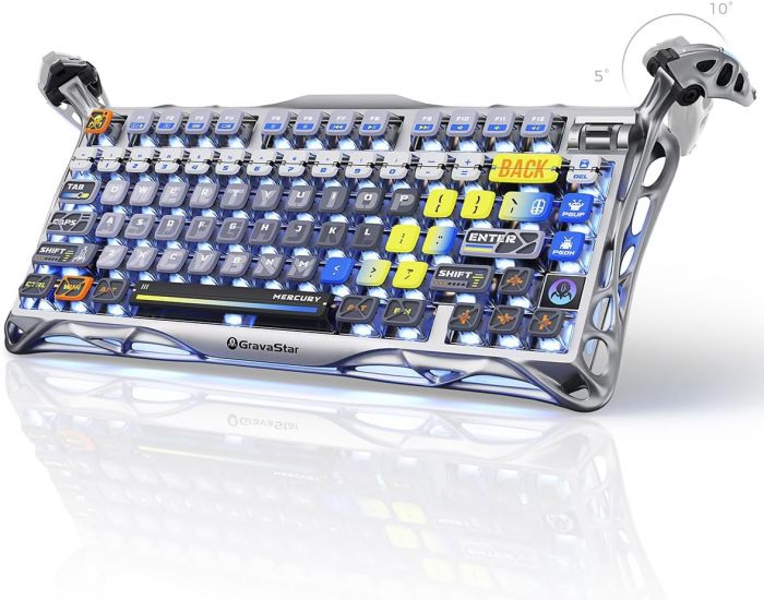 Клавіатура механічна GravaStar Mercury K1 Pro 80keys, GravaStar x Kailh Speedy Mint, BT/WL/USB, Interstellar Silver