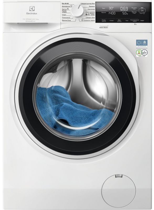 Пральна машина Electrolux фронтальна, 8кг, 1600, A, 60см, дисплей, пара, інвертор, universaldose, білий