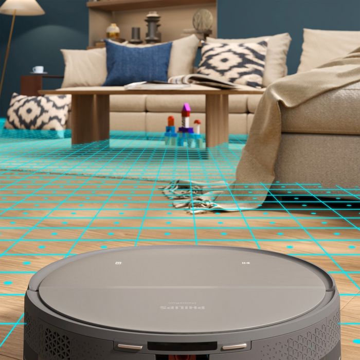 Робот-пилосос Philips Series 9000, h=9.8см, вологе прибирання, конт пил -0.21л, вода -0.22л, автон. робота до 280хв, EPA 11, чорний-металік