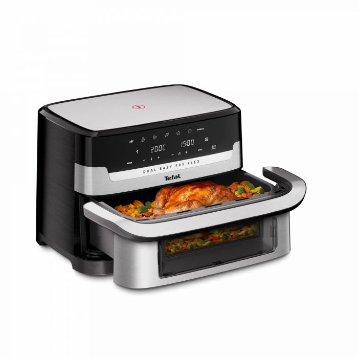 Мультипіч Tefal Dual Easy Fry Flex, 2700Вт, чаша-5.5+3.5л, сенсорне керув., з віконцем, 2 чаши, гриль, пластик, чорний-нерж. сталь