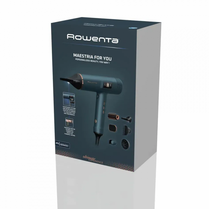 Фен Rowenta Maestria For you, 1800Вт, 3 режими, дифузор, іоніз-я, хол. обдув, дисплей, синій