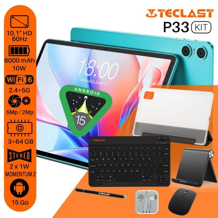 Планшет Teclast P33 KIT 10,1" 3ГБ, 64ГБ, 6000мА•год, Android, блакитний
