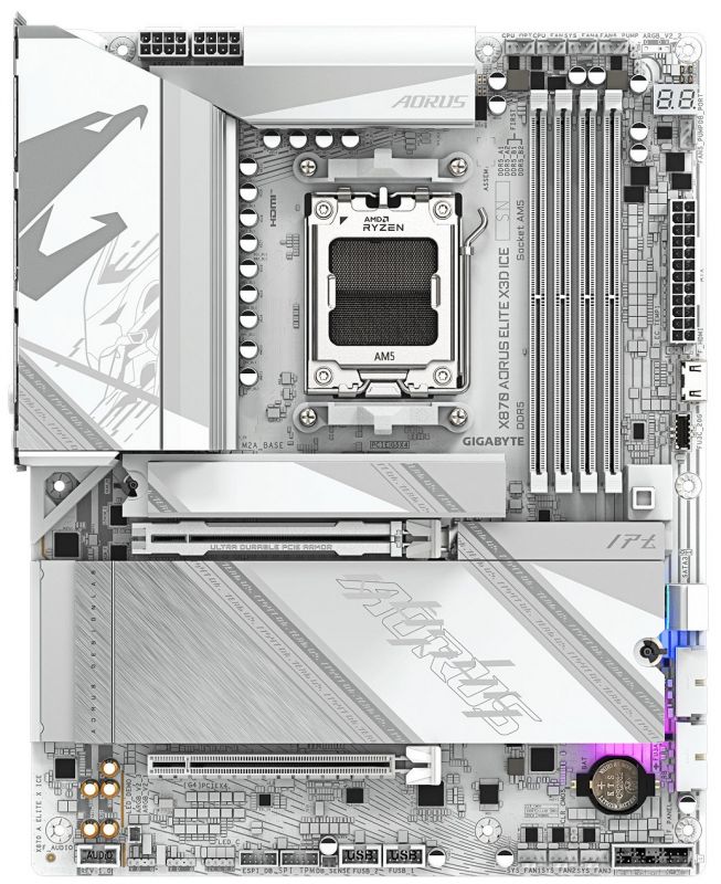 Материнська плата GIGABYTE X870 A ELITE X3D ICE sAM5 X870 4xDDR5 M.2 Wi-Fi BT HDMI DP ATX