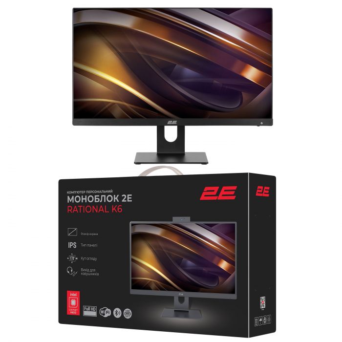 Комп'ютер персональний моноблок 2E Rational K6 23.8" FHD IPS Intel i3-12100, 16Gb, F480GB, UMA, H610, K6.610, 120W, Win11PE, чорний