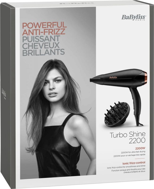 Фен Babyliss DC, 2200Вт, 3 режими, дифузор, іоніз-я, хол. обдув, чорний