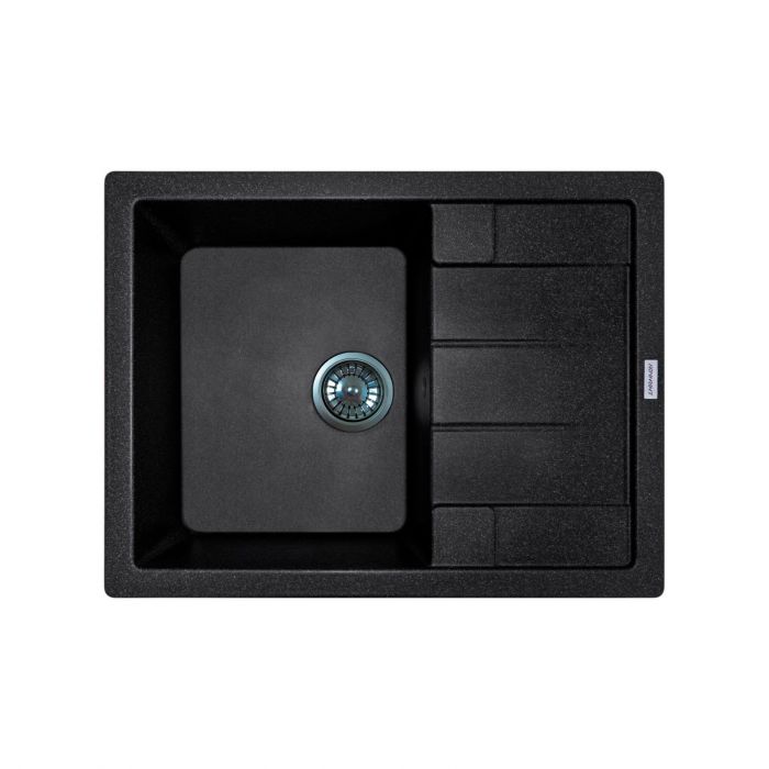Мийка кухонна Adamant Anila, штучний камінь, прямокут., з крилом, 645х495х200мм, чаша - 1, врізна, чорний