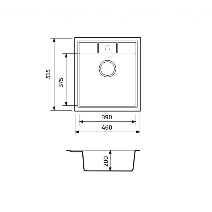 Мийка кухонна Adamant Brick, штучний камінь, квадрат, без крила, 460x515x200мм, чаша - 1, врізна, Avena