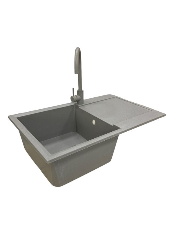 Мийка кухонна Adamant Horizon, штучний камінь, прямокут., з крилом, 780х495х230мм, чаша - 1, врізна, сірий