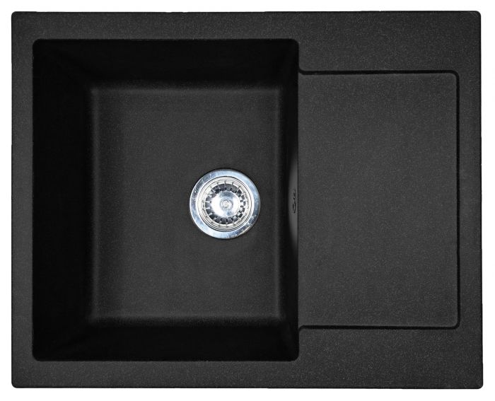 Мийка кухонна Adamant Minimal, штучний камінь, прямокут., з крилом, 615х495х200мм, чаша - 1, врізна, чорний
