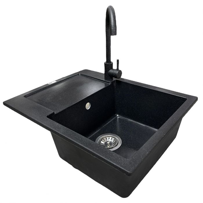 Мийка кухонна Adamant Minimal, штучний камінь, прямокут., з крилом, 615х495х200мм, чаша - 1, врізна, чорний