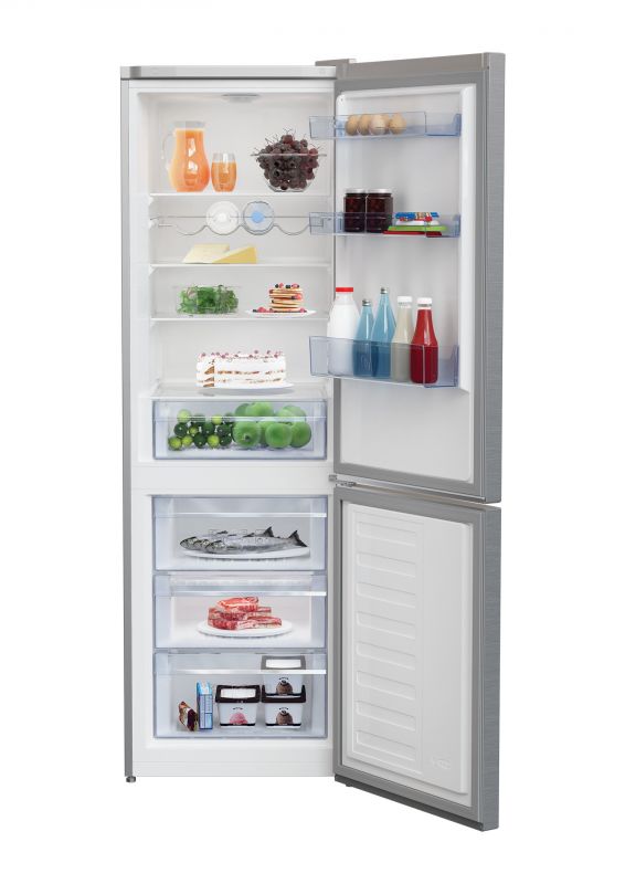 Холодильник Beko з нижн. мороз., 186x60x67, xолод.відд.-223л, мороз.відд.-120л, 2дв., E, ST, нержавіюча сталь