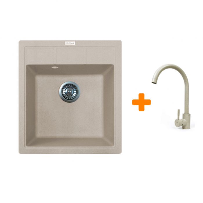 Набір кухонна Adamant Brick, штучний камінь, квадрат, без крила, 460x515x200мм, чаша - 1, врізна, Avena + змішувач