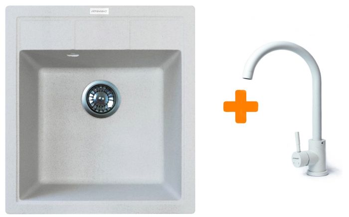 Набір кухонна Adamant Brick, штучний камінь, квадрат, без крила, 460x515x200мм, чаша - 1, врізна, Old stone + змішувач