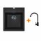 Набір кухонна Adamant Brick, штучний камінь, квадрат, без крила, 460x515x200мм, чаша - 1, врізна, чорний + змішувач