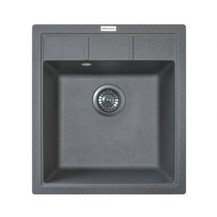 Набір кухонна Adamant Brick, штучний камінь, квадрат, без крила, 460x515x200мм, чаша - 1, врізна, сірий + змішувач та дозатор