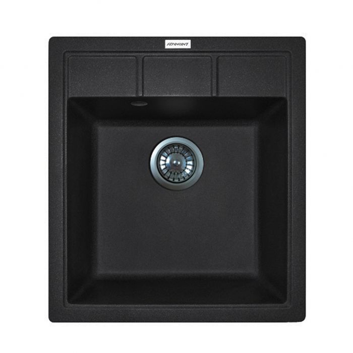 Набір кухонна Adamant Brick, штучний камінь, квадрат, без крила, 460x515x200мм, чаша - 1, врізна, чорний + змішувач та дозатор