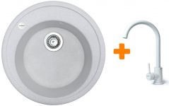 Набір кухонна Adamant Sun, штучний камінь, кругла, без крила, 510x200мм, чаша - 1, врізна, Old stone + змішувач