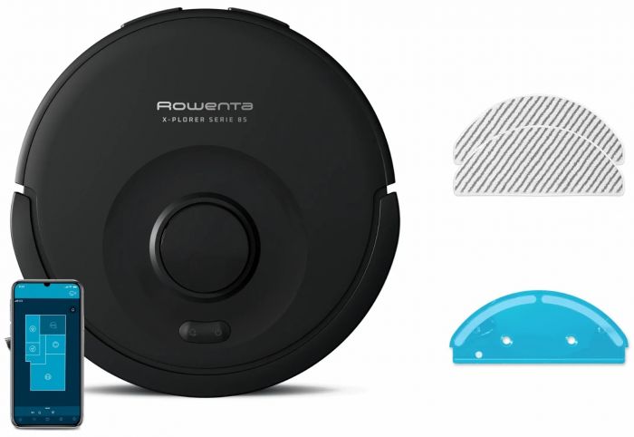 Робот-пилосос Rowenta миючий X-Plorer Serie 85, 6000ПаВт, h=9.7см, 0.26л, конт пил -0.29л, автон. робота до 270хв, чорний