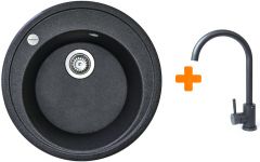 Набір кухонна Adamant Sun, штучний камінь, кругла, без крила, 510x200мм, чаша - 1, врізна, графіт + змішувач