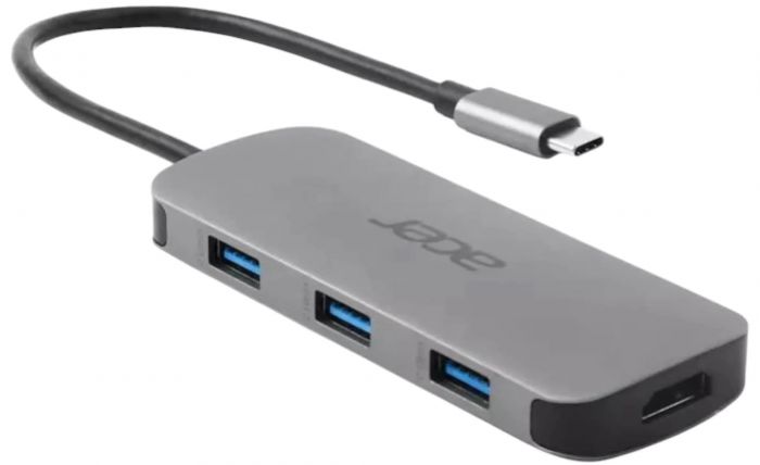 Хаб Acer 7in1 USB-С > 3xUSB-A3.2/HDMI/USB-C/PD/SD, 0.15м, сірий