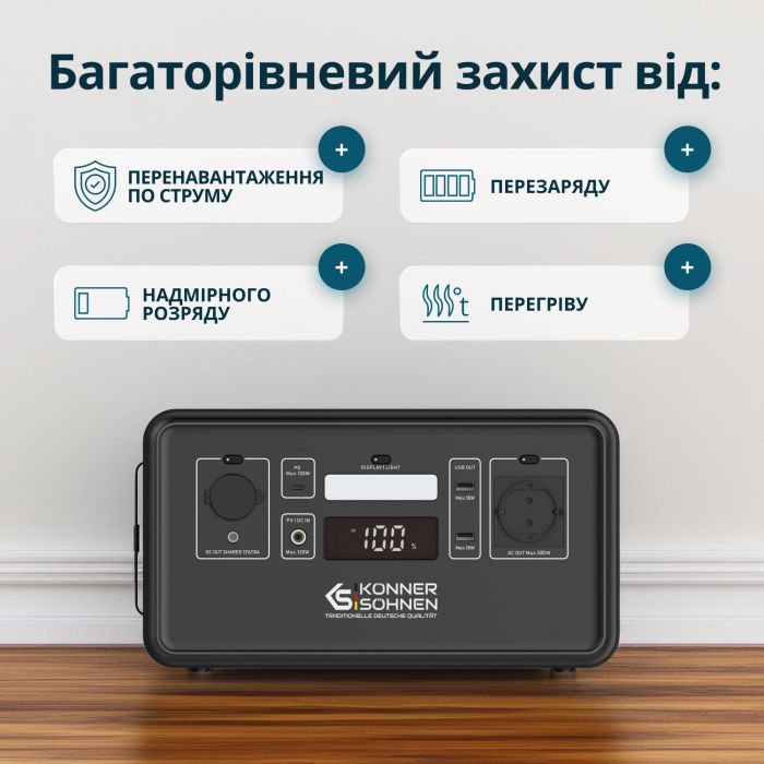 Портативна електростанція Konner&Sohnen KS 500PS, 500Вт, 448Вт·год, LifePo4, 230В, Bluetooth, 4.9кг