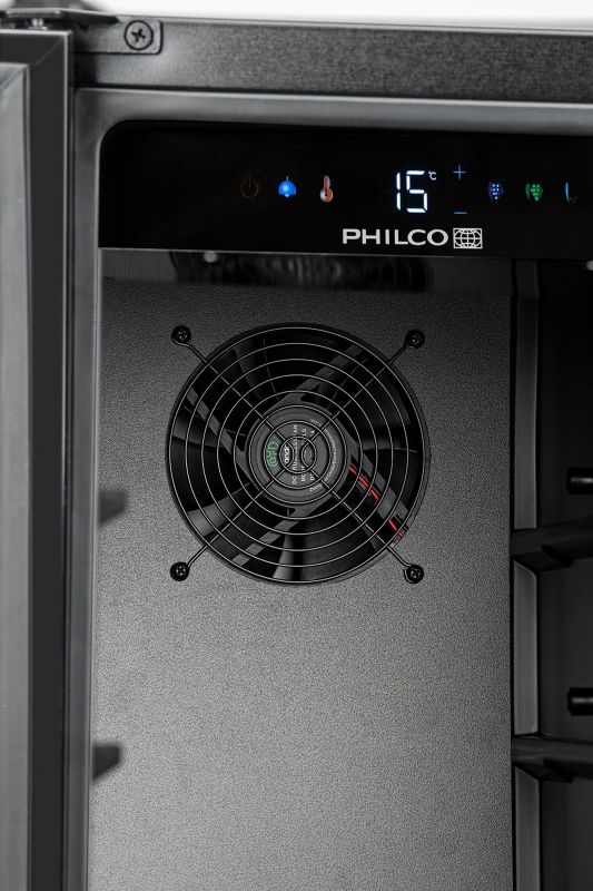 Холодильник Philco для вина, 87x60x57, холод.відд.-116л, зон - 2, бут-40, диспл, підсвітка, чорний