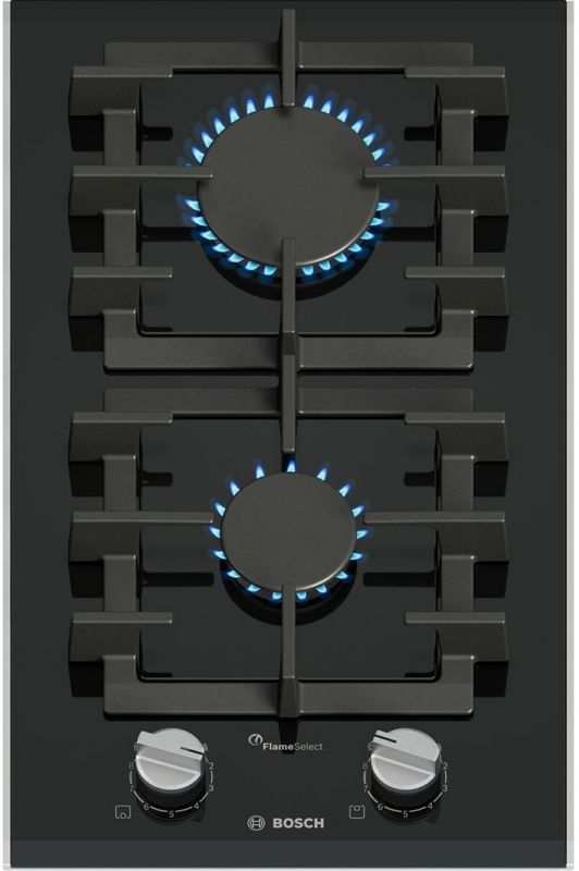 Варильна поверхня Bosch газова на склі, 30см, Доміно, чавун, чорний