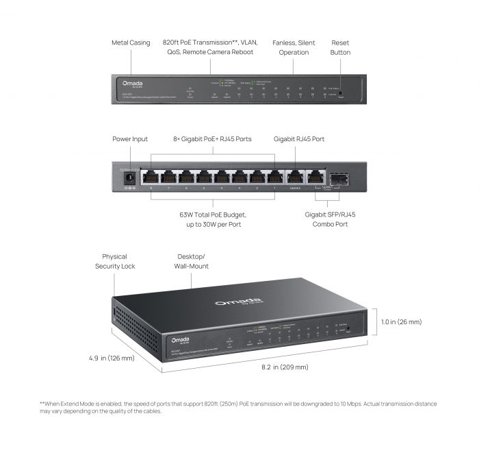 Комутатор TP-LINK ES210GP 9xGE (8xPoE), 1xSFP/RJ45. 63W, WebSmart
